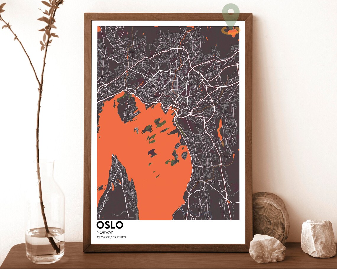 Oslo Norway Navy Gold Fjord City Street Map Modern Art Poster - Image 5