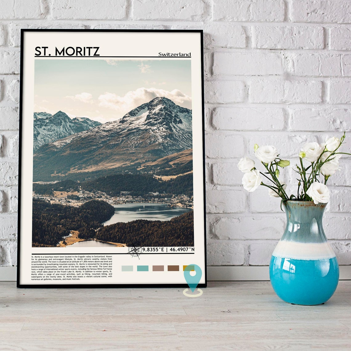 St. Moritz Switzerland Striking Snowy Alpine Lake Mountain Poster - Image 3