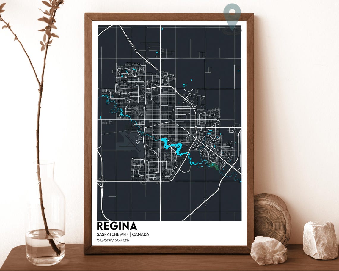 Regina Saskatchewan Canada Dark Navy City Map Home Decor Poster