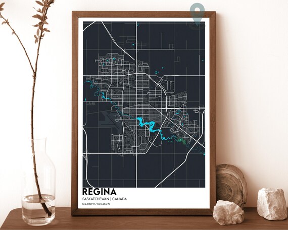 Regina Saskatchewan Canada Dark Navy City Map Home Decor Poster