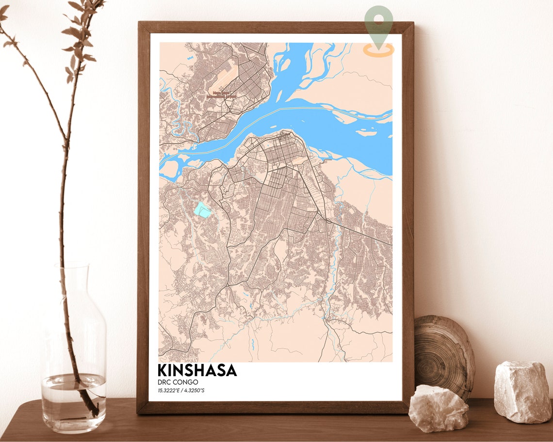 Kinshasa DRC Congo City Street Map Art Geography Travel Poster - Image 5
