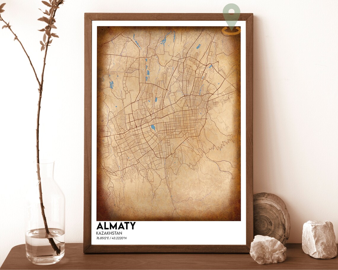 Almaty Kazakhstan City Map Dark Navy Magenta Street Lines Poster - Image 6