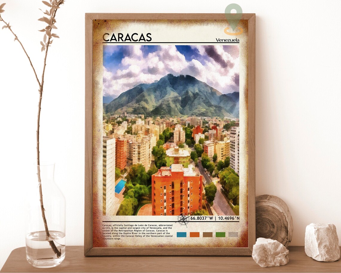 Caracas Venezuela Cityscape Green Mountain Valley Travel Poster - Image 6