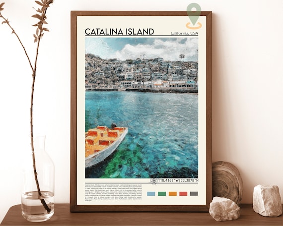 Catalina Island California Avalon Harbor Watercolor Travel Poster
