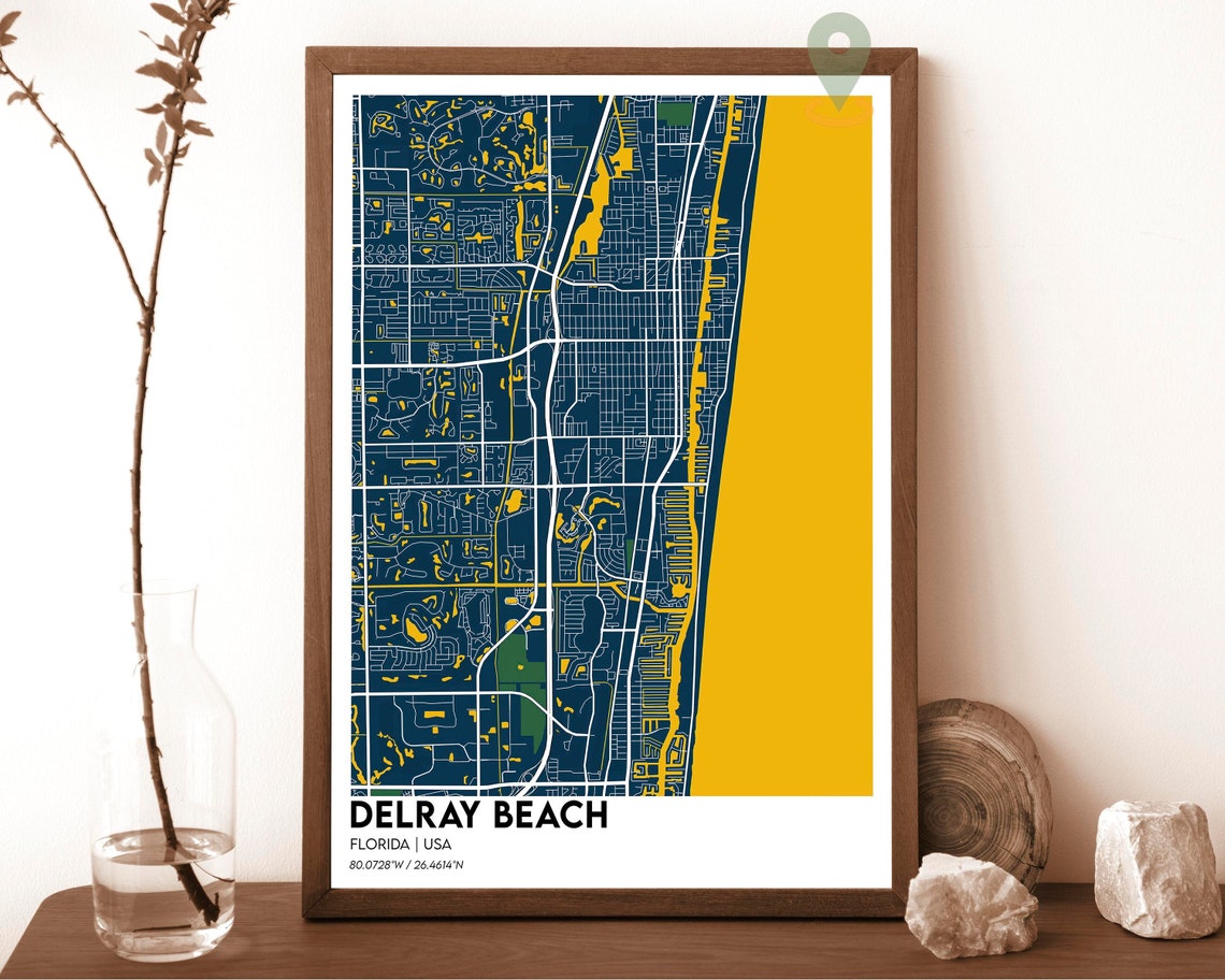 Delray Beach Florida Vintage Sepia Coastal City Map Art Poster - Image 6