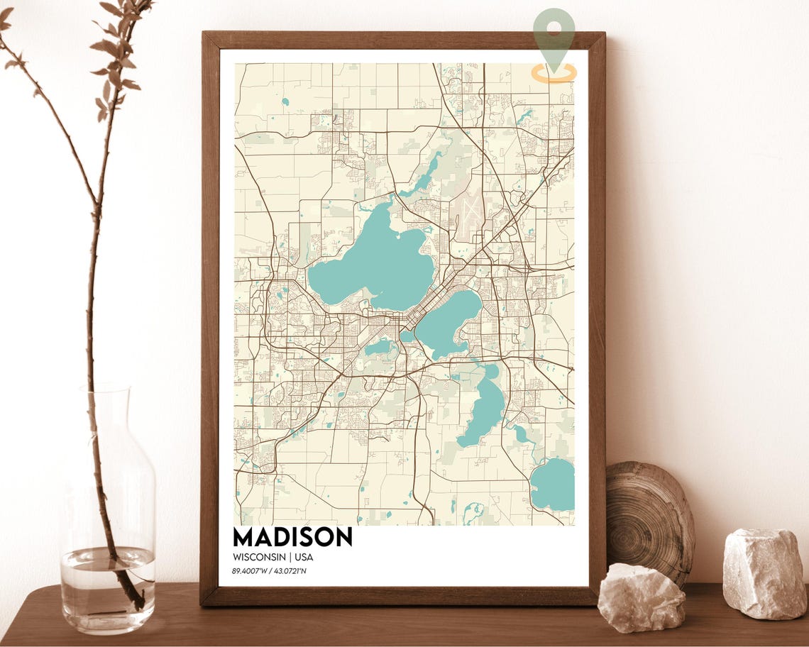 Madison Wisconsin Plum Pink Lakes Modern City Map Art Poster - Image 5