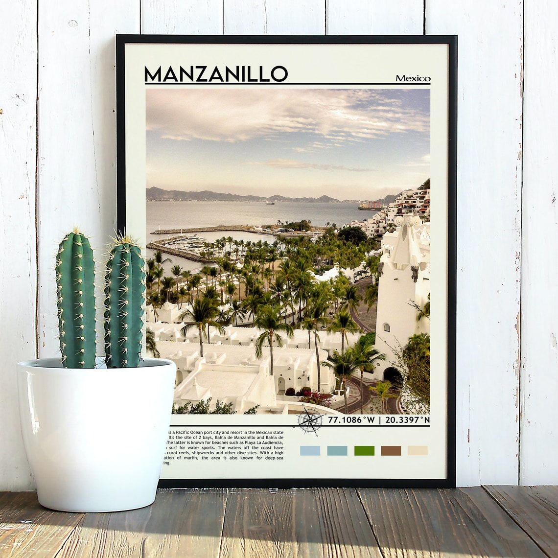 Manzanillo Mexico Marina Palm Trees Pacific Coast Travel Poster - Image 2