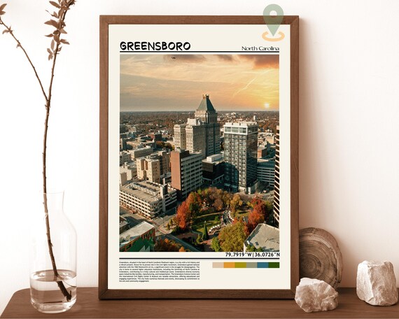 Greensboro North Carolina Sunset Skyline City Aerial View Poster