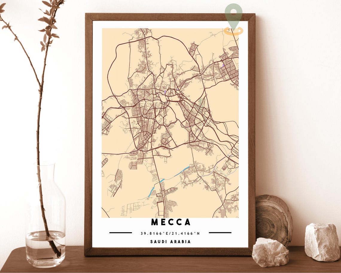 Mecca Saudi Arabia City Map Dark Navy Modern Street Grid Wall Poster - Image 5