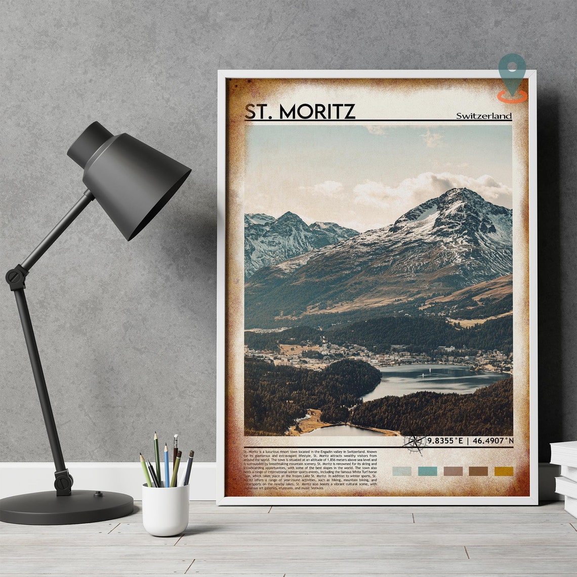 St. Moritz Switzerland Striking Snowy Alpine Lake Mountain Poster - Image 4