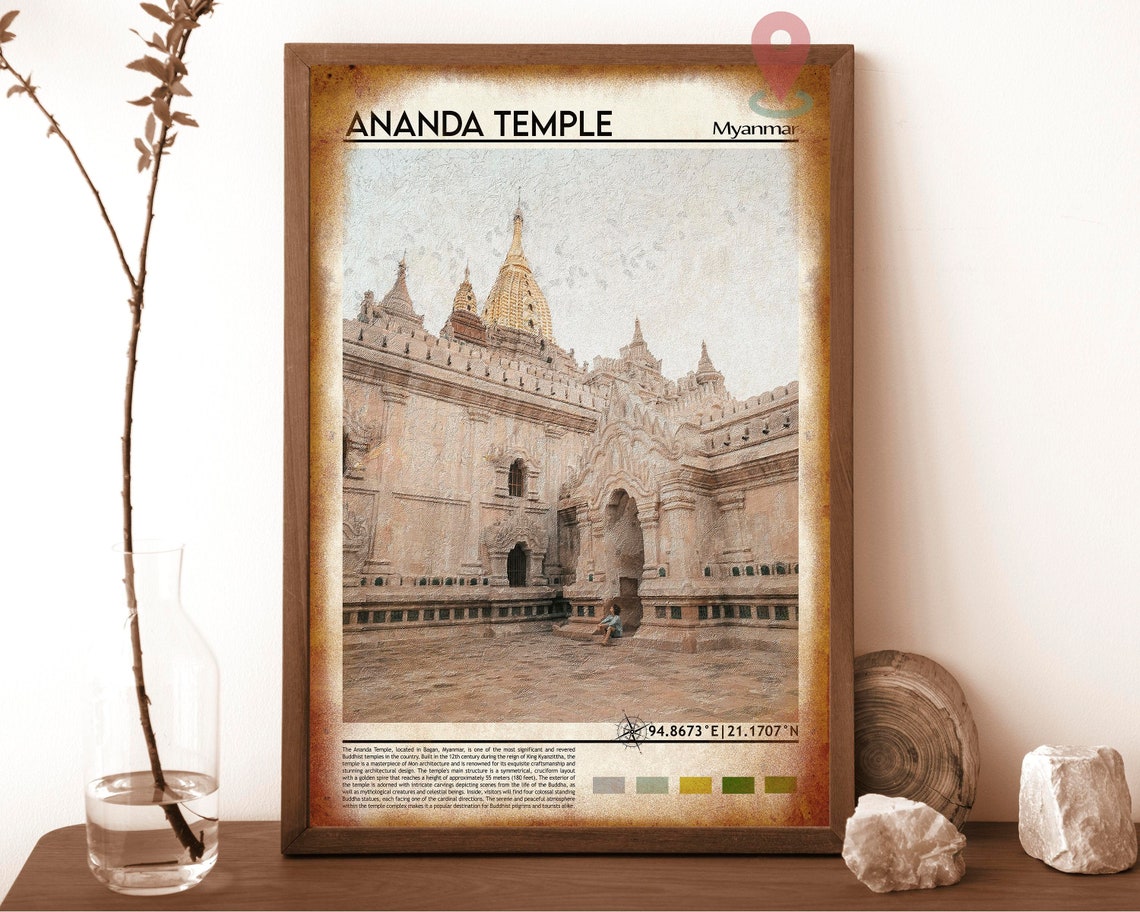 Ananda Temple Bagan Myanmar Ancient Buddhist Temple Travel Print - Image 6