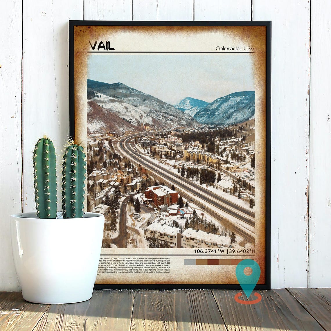 Vail Colorado Ski Resort Snowy Winter Valley Aerial View Poster - Image 2
