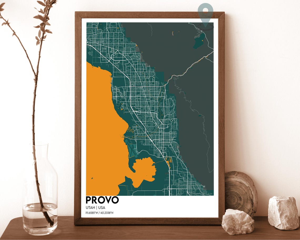 Provo Utah Navy Gold Mountain City Map Home Decor Poster Art - Image 5