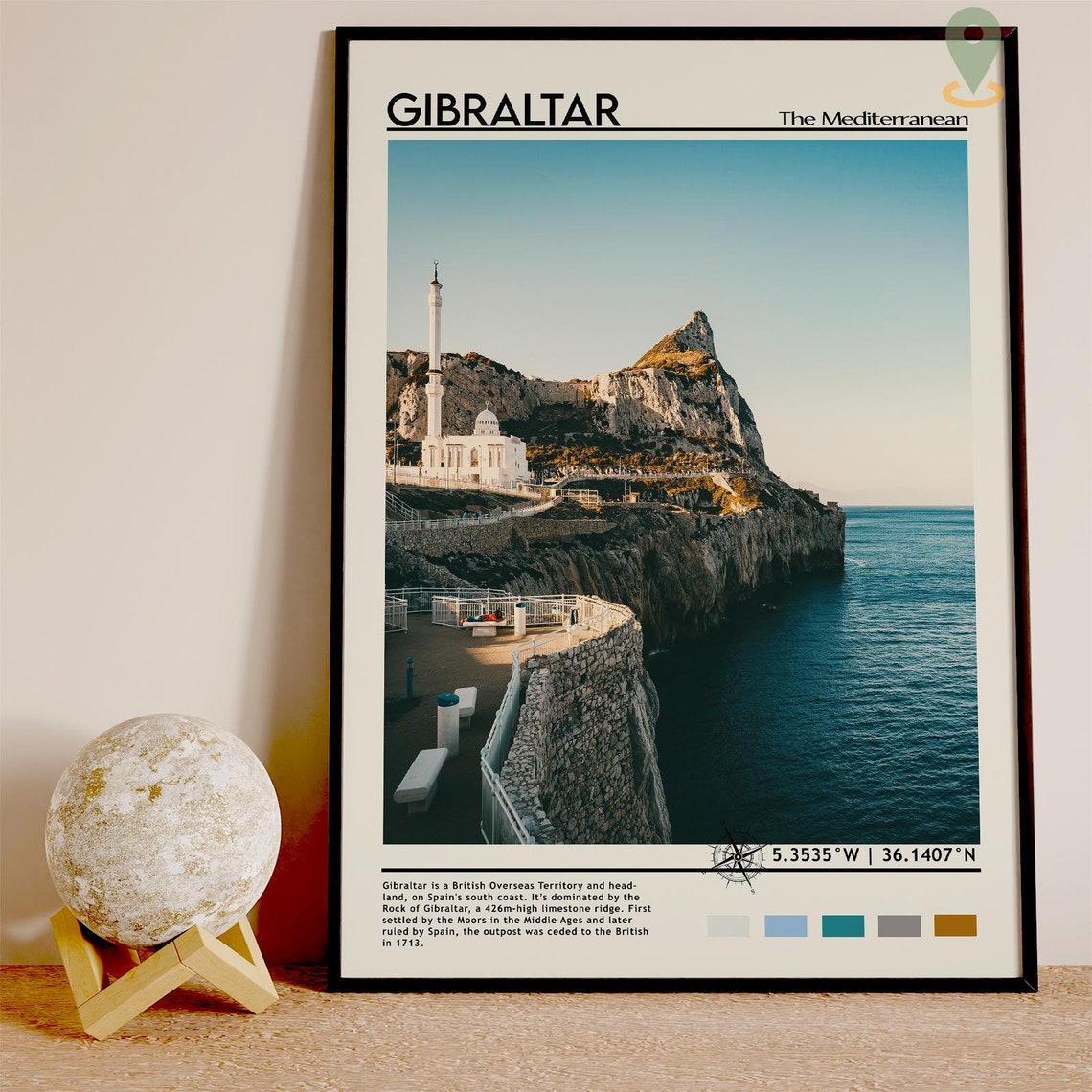 Gibraltar Mediterranean Rock Cliffs Seaside Mosque View Poster - Image 2