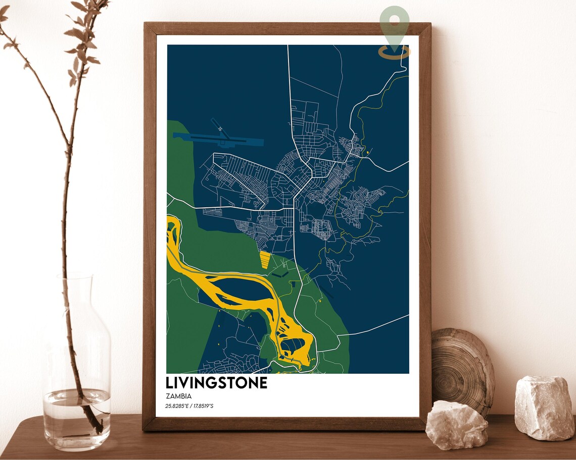 Livingstone Zambia City Street Map Dark Teal Modern African Art Poster - Image 6