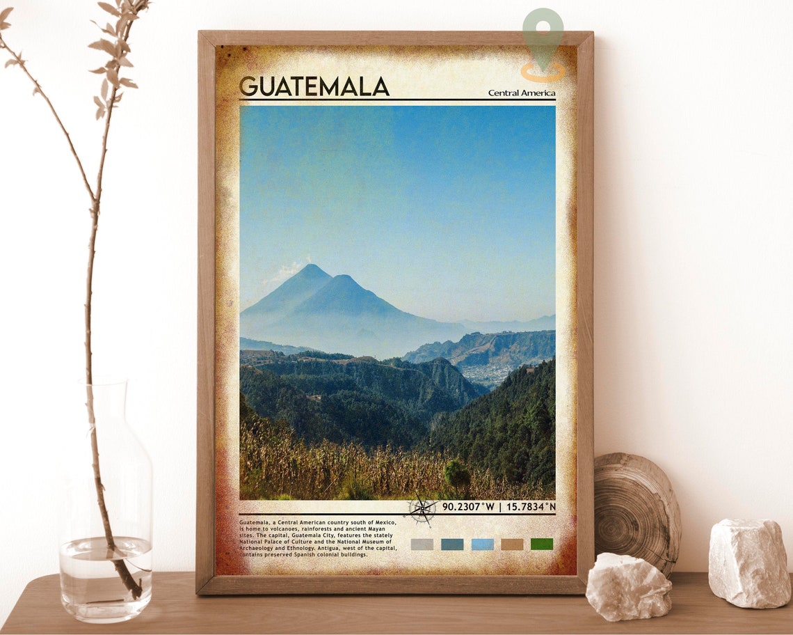 Guatemala Central America Twin Volcanoes Misty Highlands Poster - Image 6