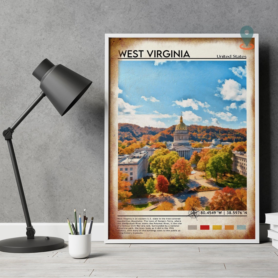 West Virginia Fall Foliage State Capitol Building Travel Poster - Image 5