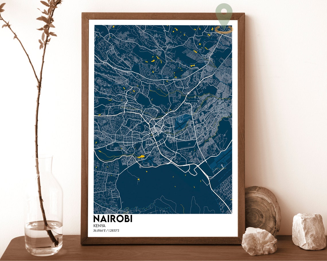 Nairobi Kenya Modern Midnight Blue Neon Street Map Art Poster - Image 6