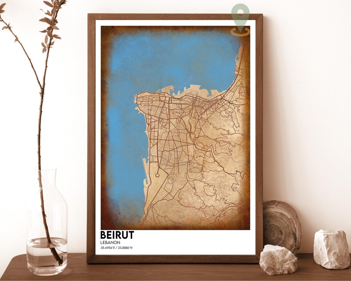 Beirut Lebanon Antique Style Vintage Sepia City Map Art Poster