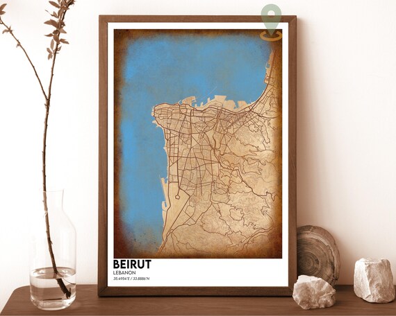 Beirut Lebanon Antique Style Vintage Sepia City Map Art Poster