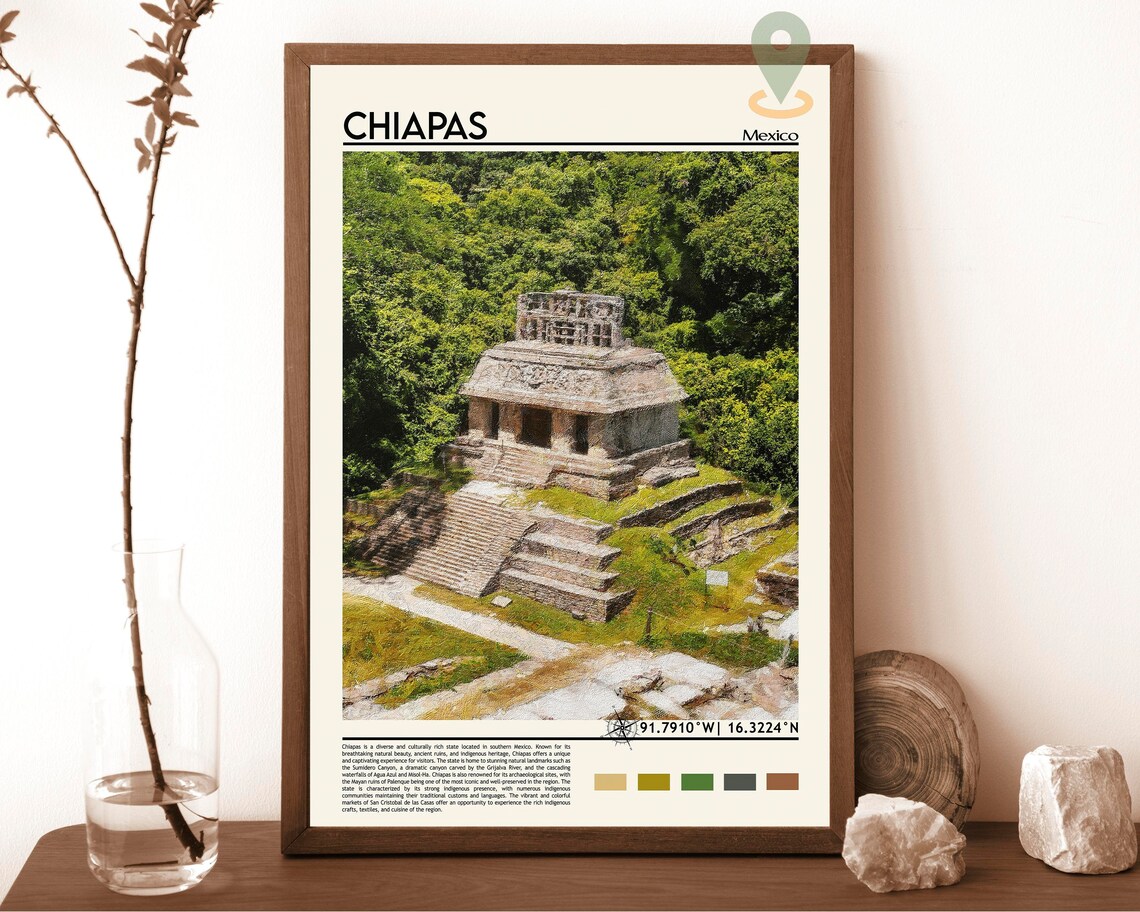 Chiapas Mexico Mayan Temple Jungle Photo Ancient Travel Wall Art