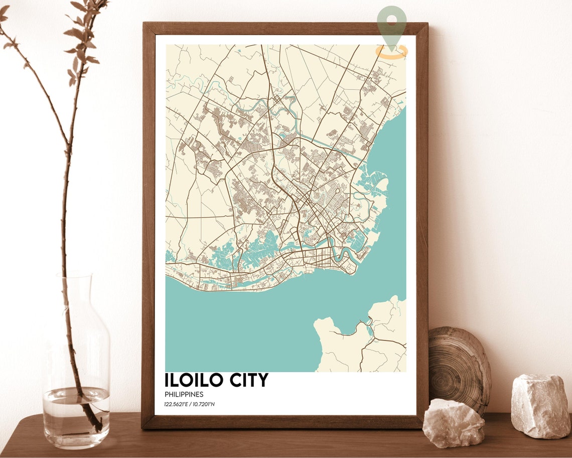 Iloilo City Philippines Coastal City Map Gray Aqua Minimalist Poster - Image 5