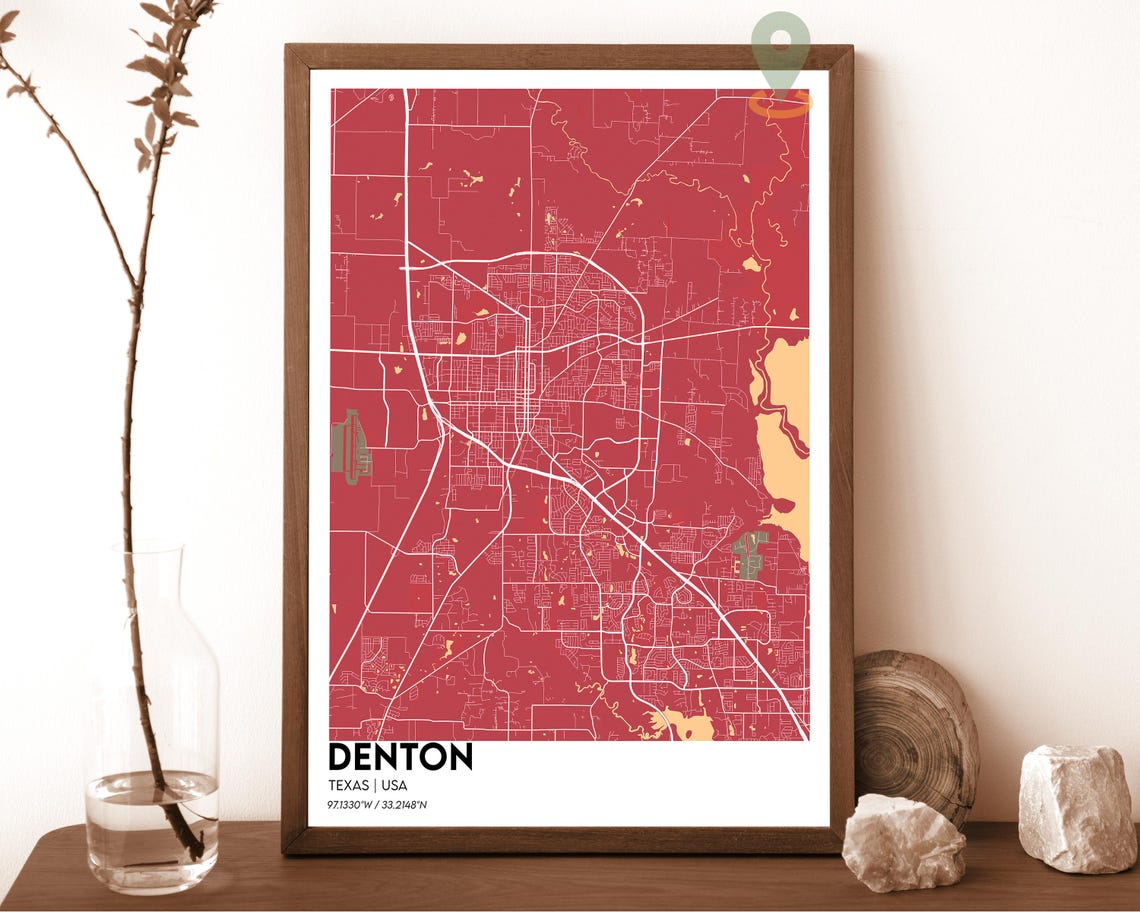 Denton Texas Modern Midnight Navy Mint City Street Map Art Print - Image 3