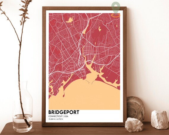 Bridgeport Connecticut Street Map Red Modern City Art Poster
