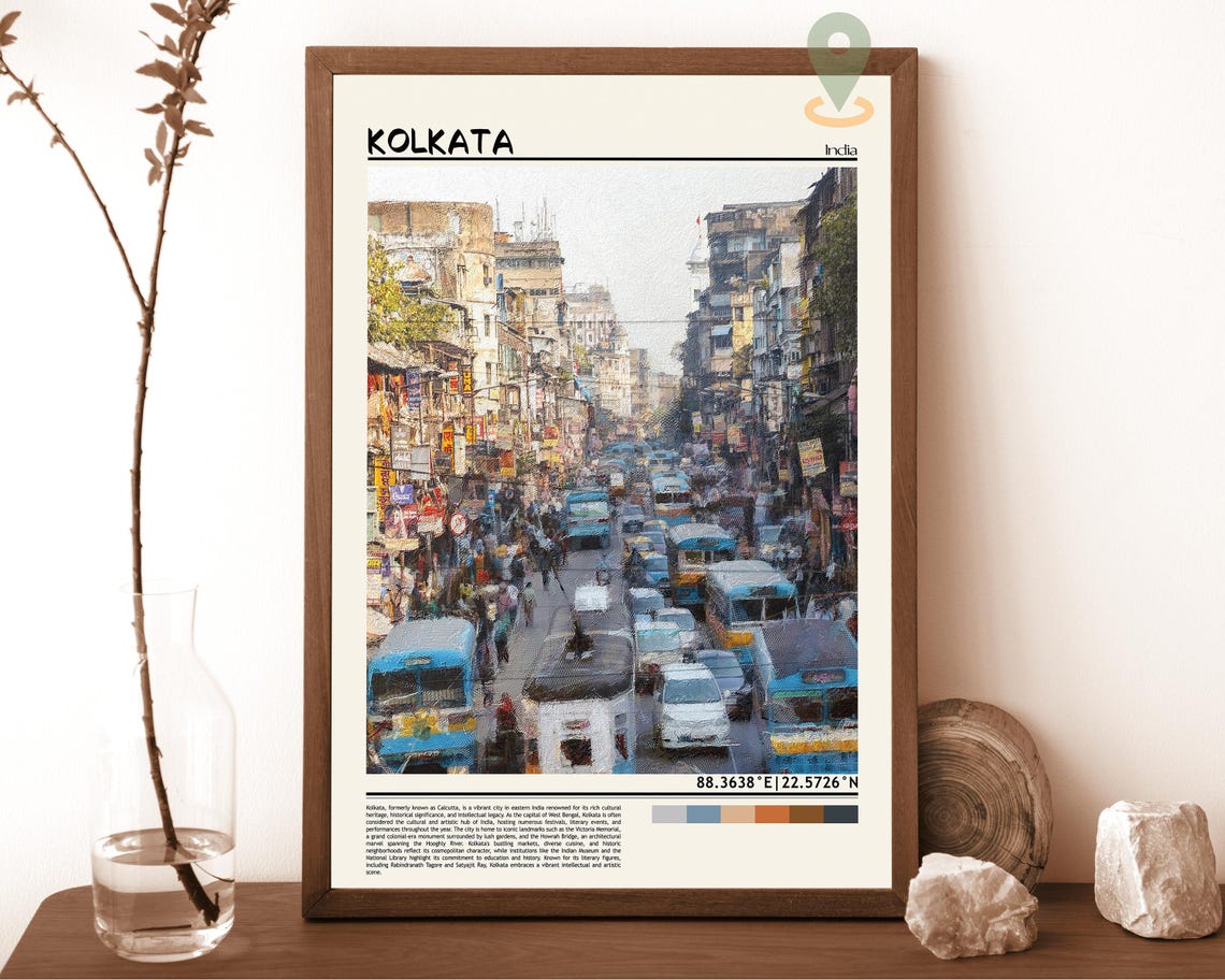Kolkata India Bustling Old City Street Painterly Scene Poster