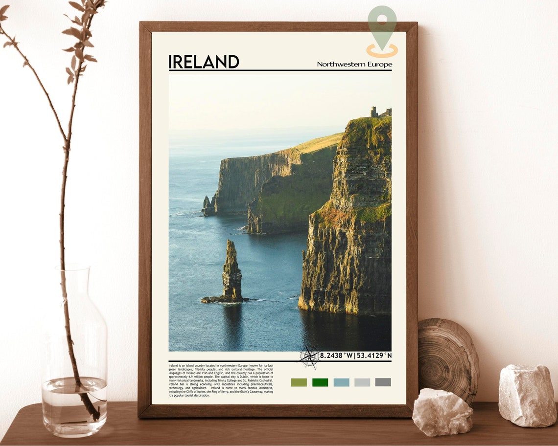 Ireland Towering Sea Cliffs Atlantic Ocean Coastal Travel Poster