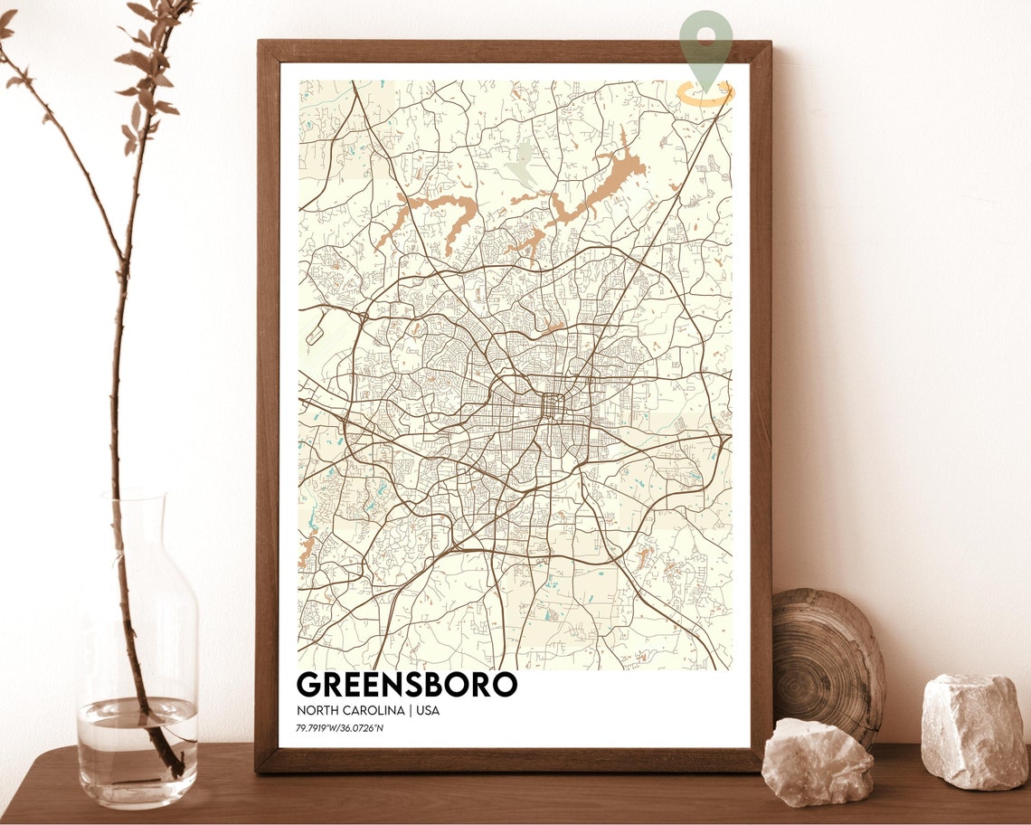 Greensboro North Carolina Teal Orange City Map Home Decor Poster - Image 5
