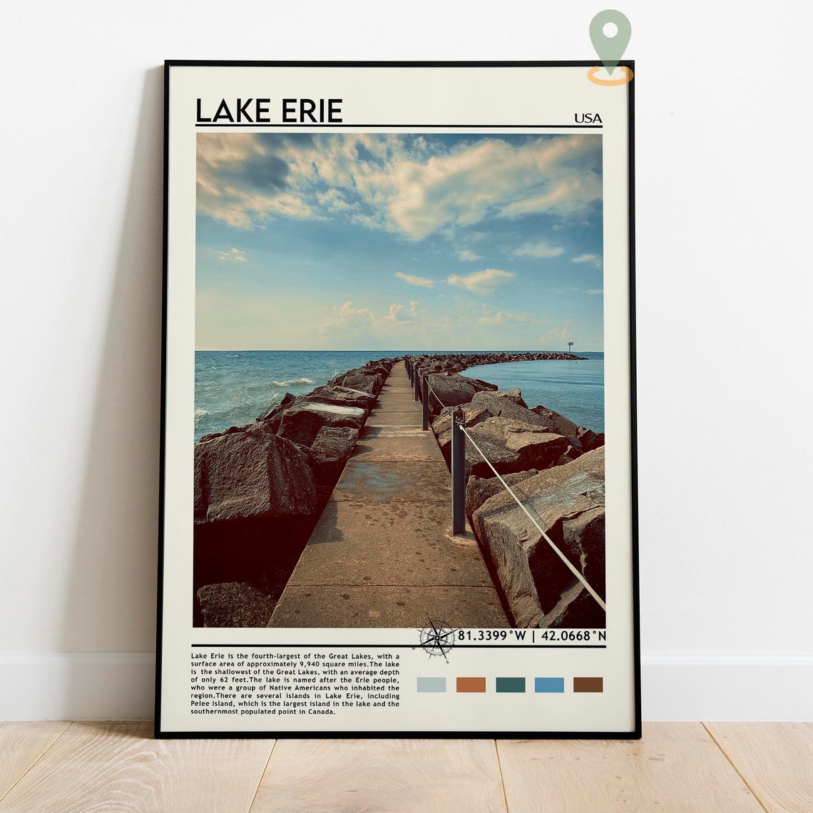 Great Lakes Print Lake Erie Art Lake Erie Poster Lake Erie Photo Lake Erie Lake Erie Painting Lake Erie Poster Vintage Poster - Image 2
