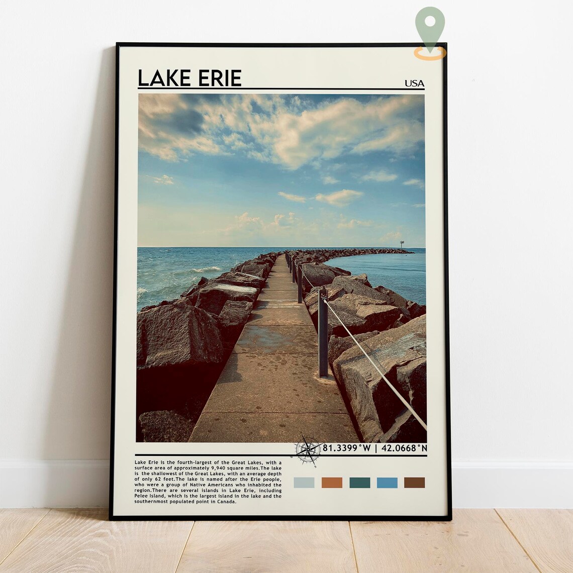 Lake Erie USA Great Lakes Rocky Pier Breakwater Sunset Poster - Image 2