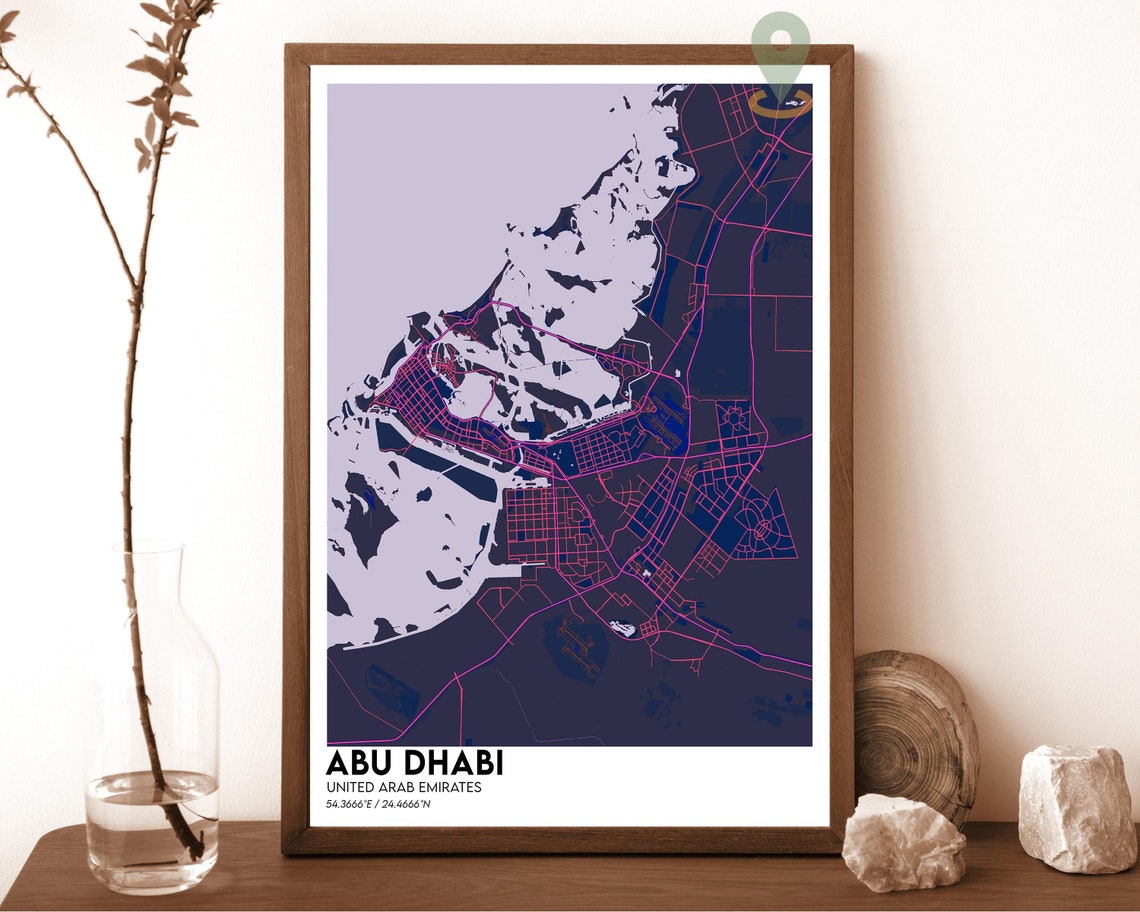 Abu Dhabi UAE City Street Map Navy and Yellow Modern Art Poster - Image 6
