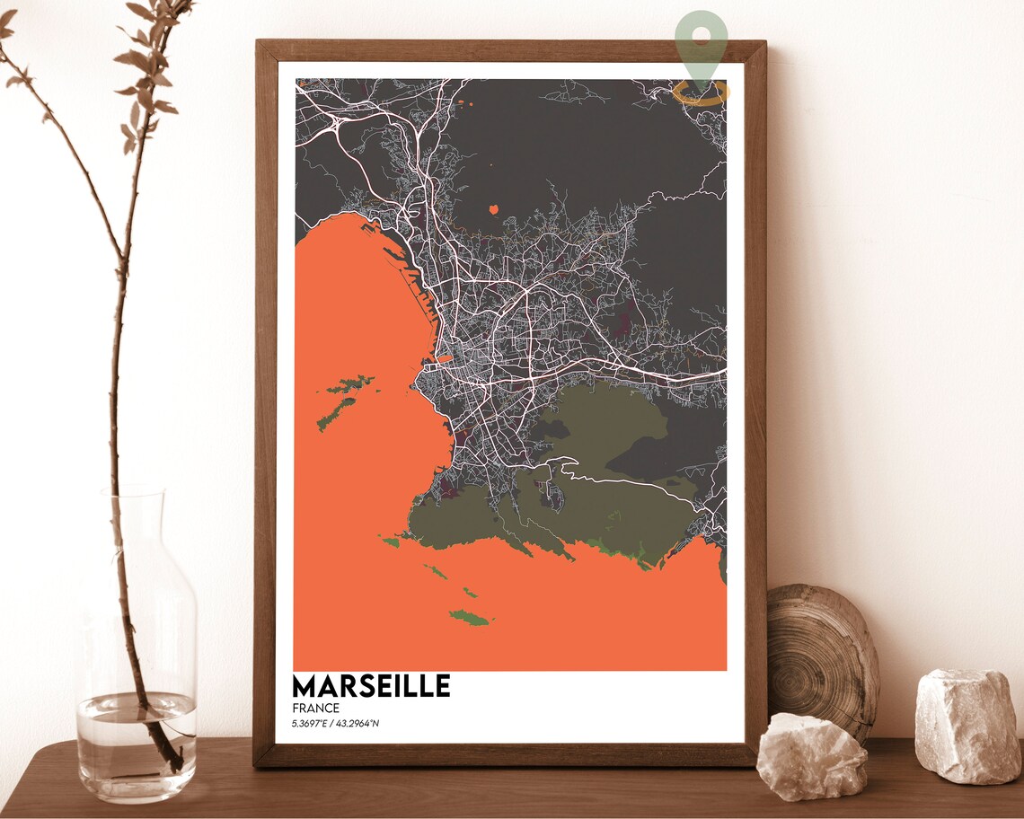 Marseille France Pink Navy Coastal City Street Map Art Poster - Image 4