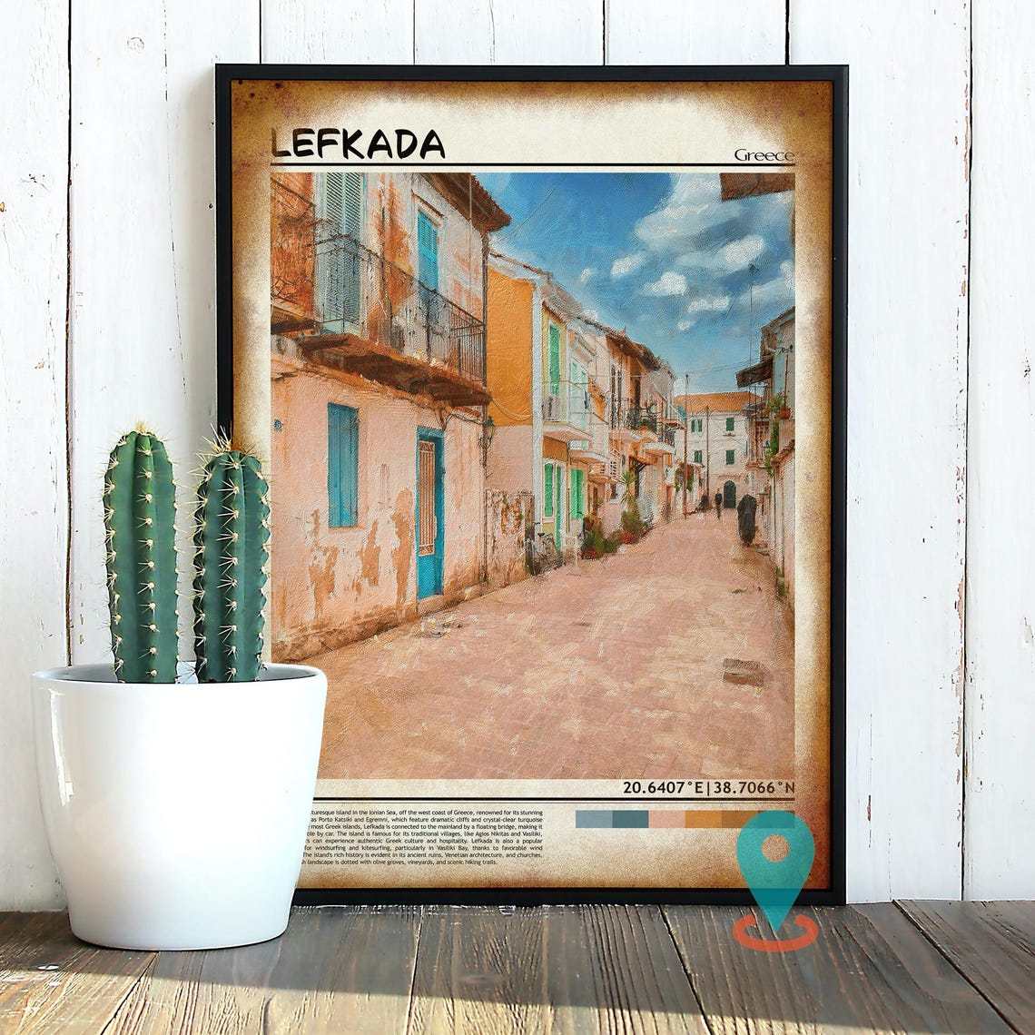 Lefkada Greece Old Town Street Painterly Summer Travel Poster - Image 2