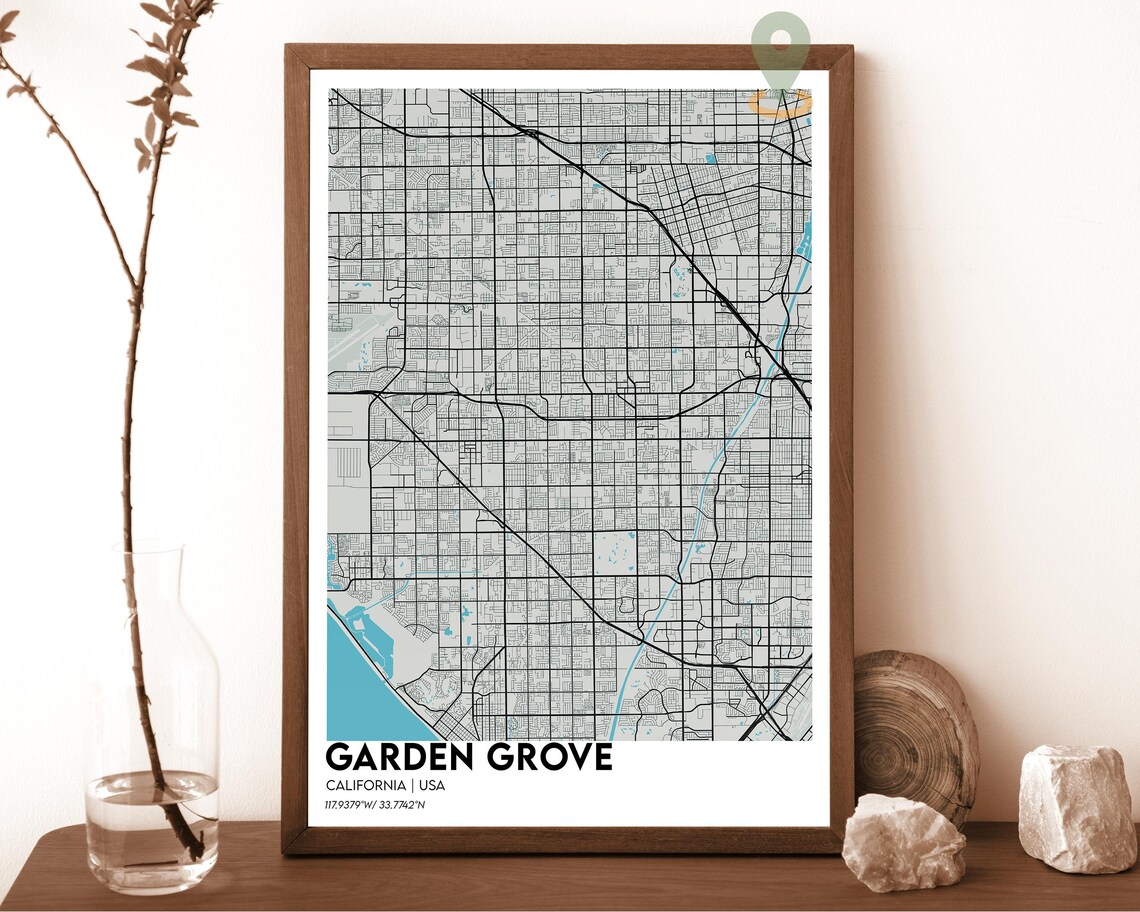 Garden Grove California Crimson White City Map Home Decor Poster - Image 2