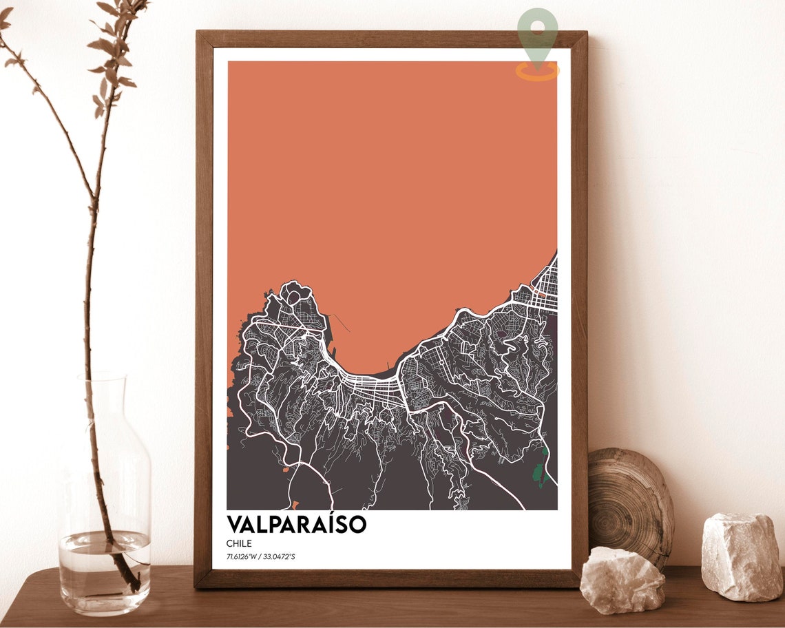 Valparaiso Chile Navy Blue Modern City Street Map Design Poster - Image 4