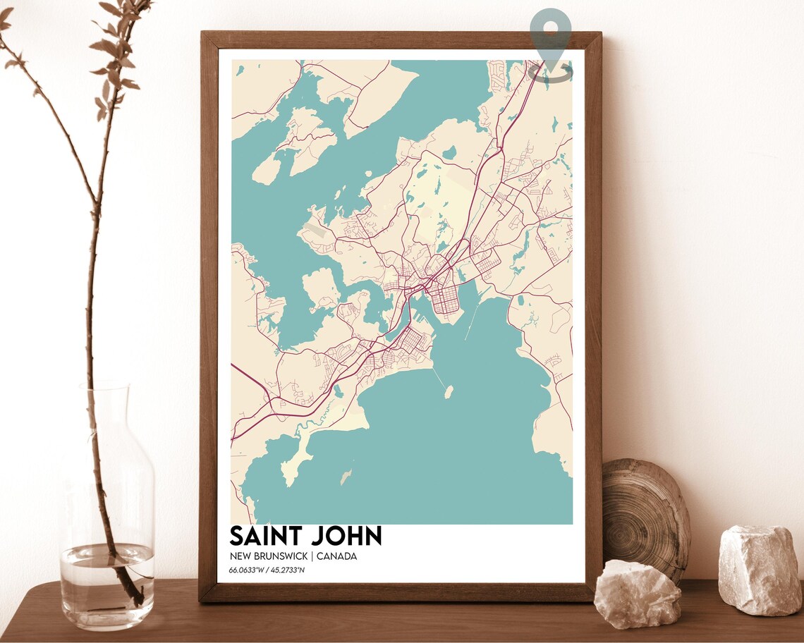 Saint John New Brunswick Canada Navy Gold City Map Home Decor Poster - Image 6