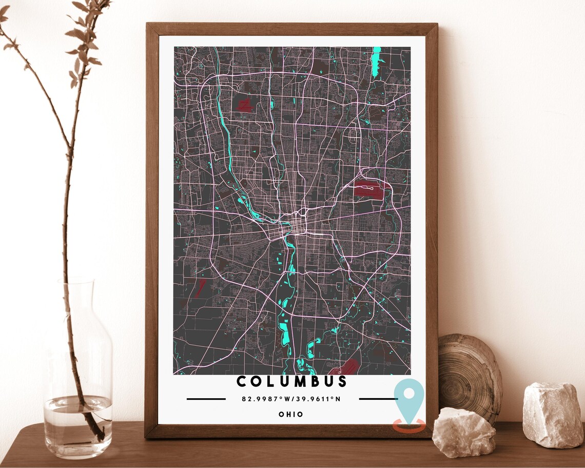 Columbus Ohio Grey City Street Map Coordinates Travel Decor Poster - Image 5