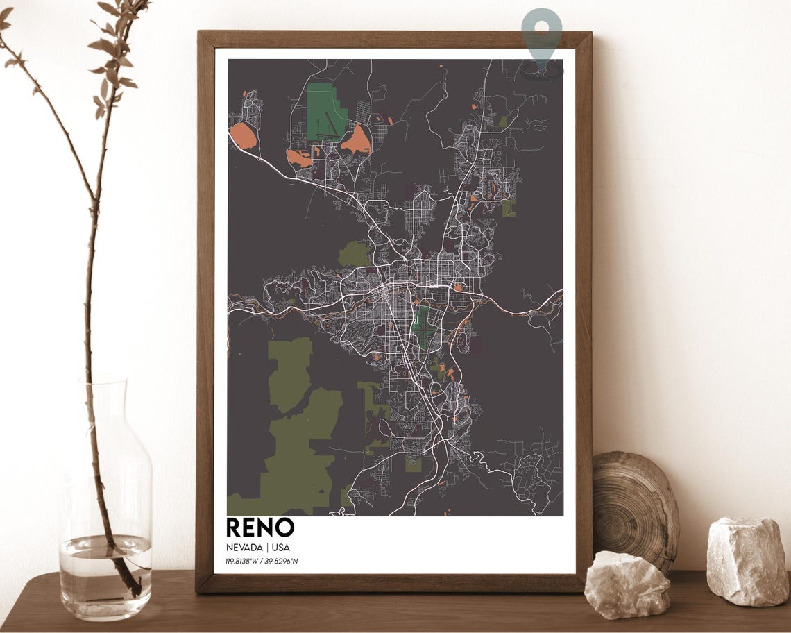 Reno Nevada Crimson Red Stylish Modern City Map Home Decor Poster - Image 4