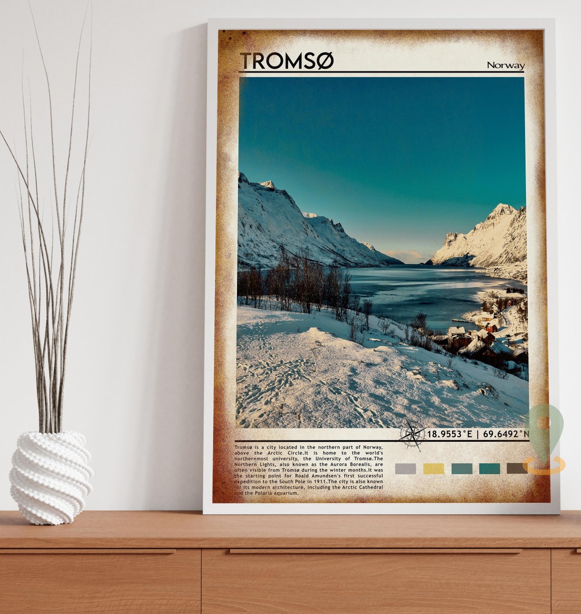 Tromso Norway Arctic Fjord Snowy Peaks Winter Night Photo Poster - Image 3