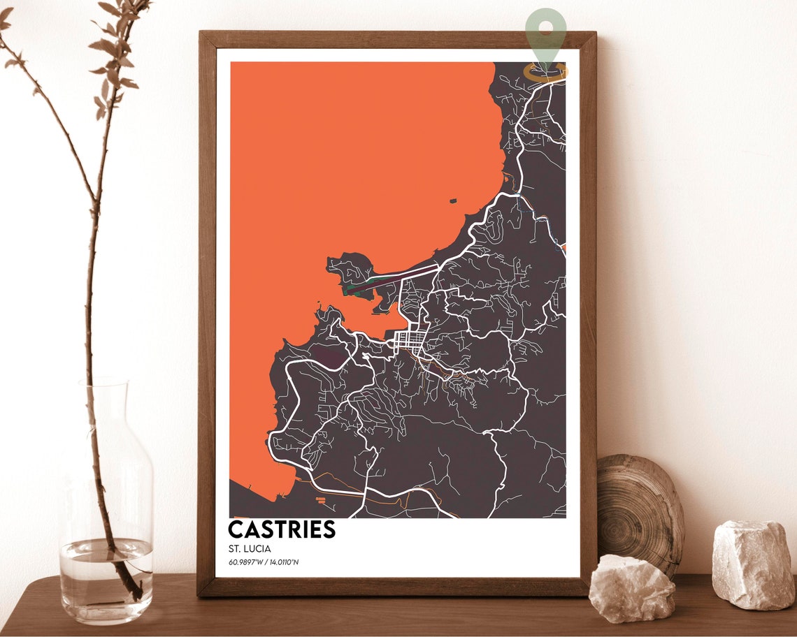 Castries St Lucia Minimalist City Map Poster in Dark Navy Style - Image 3