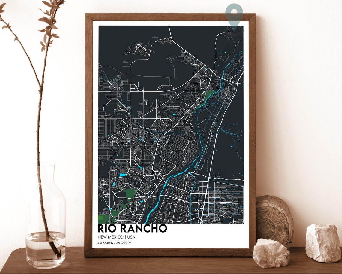 Rio Rancho New Mexico Dark Navy Blue City Map Home Decor Poster