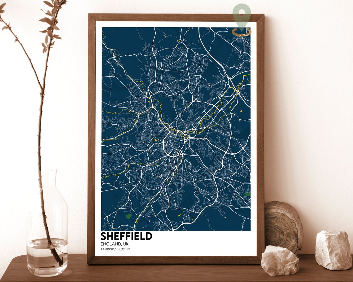 Sheffield England UK Dark Green Minimalist City Map Art Poster - Image 6
