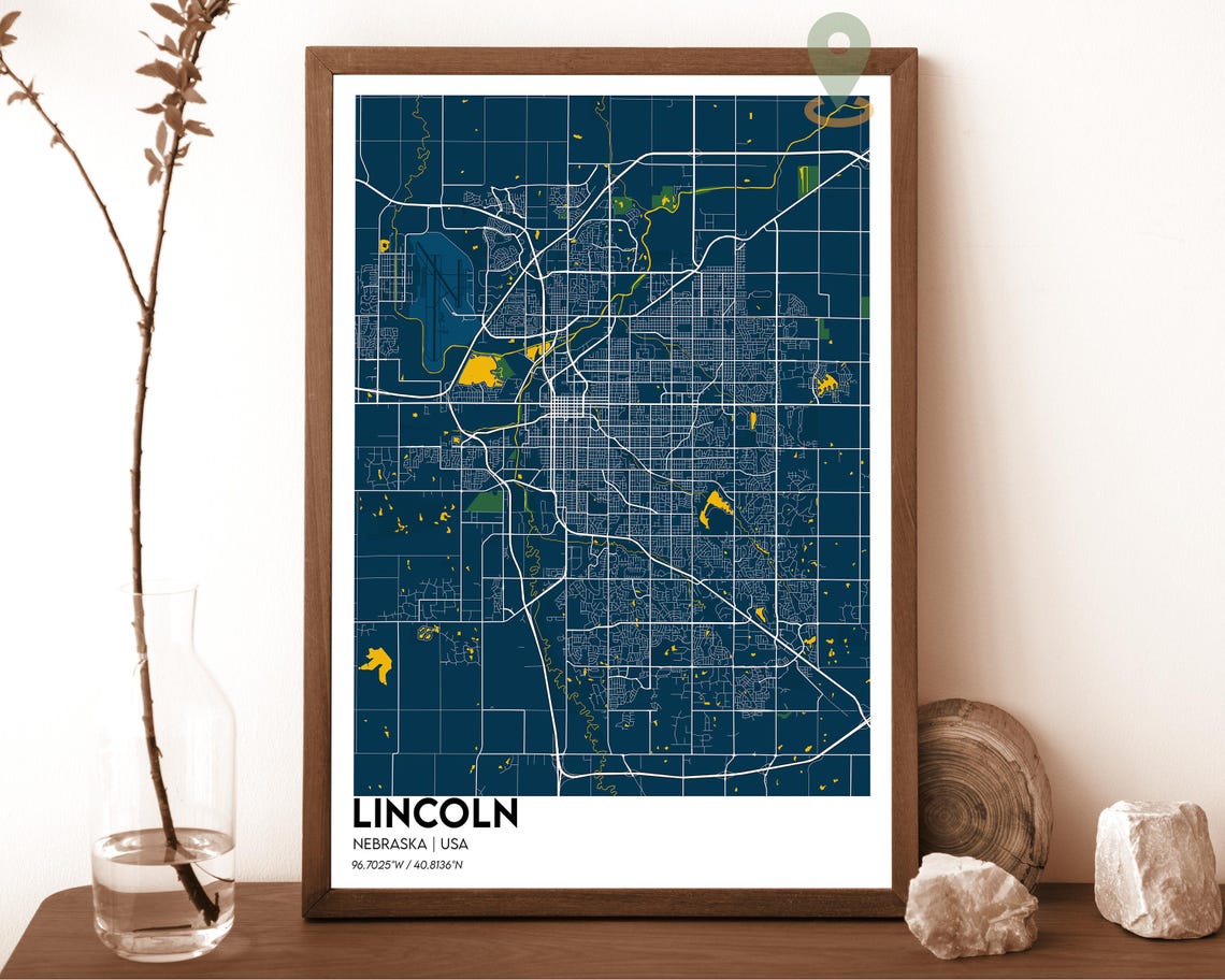 Lincoln Nebraska Black Street Map Night Grid City Art Poster - Image 6
