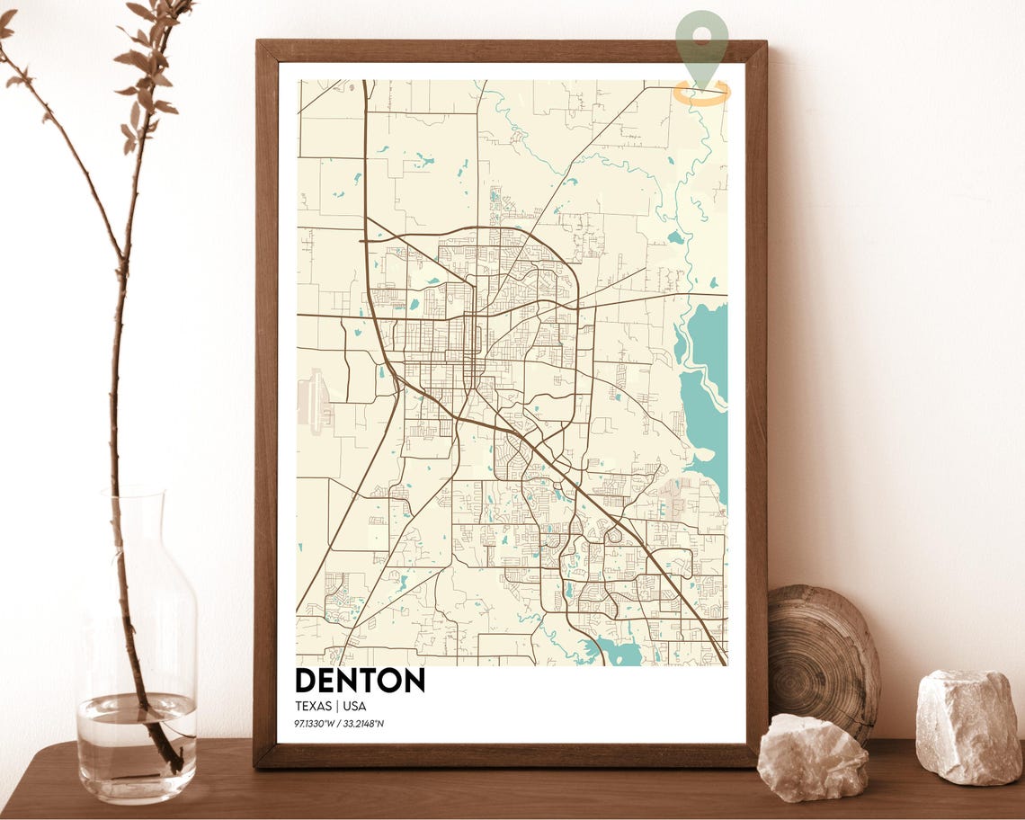 Denton Texas Modern Midnight Navy Mint City Street Map Art Print - Image 5