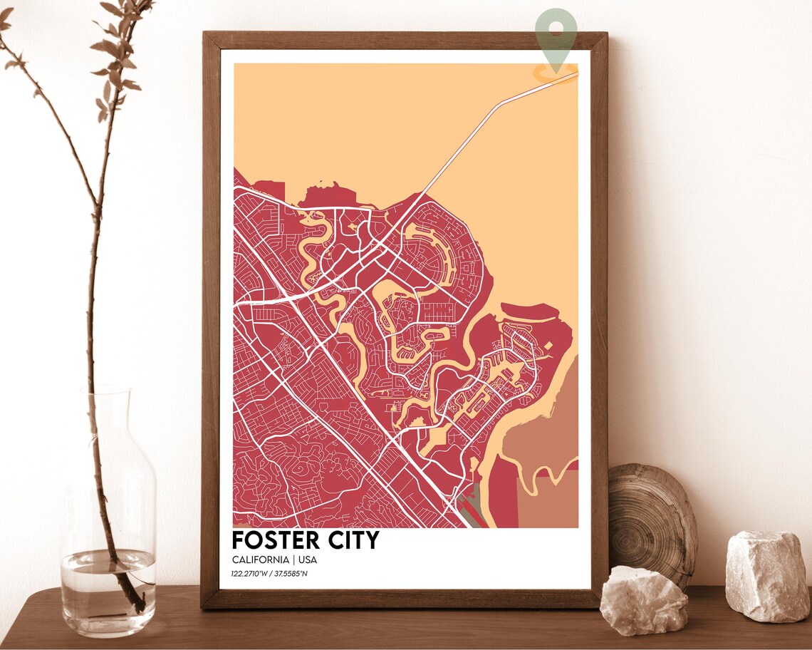 Foster City California Navy Gold Modern City Map Home Decor Poster - Image 3
