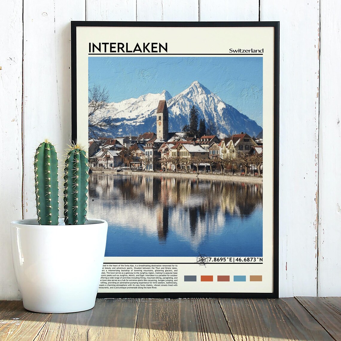 Interlaken Switzerland Snowy Peaks Lake Town Swiss Alps Travel Poster - Image 5