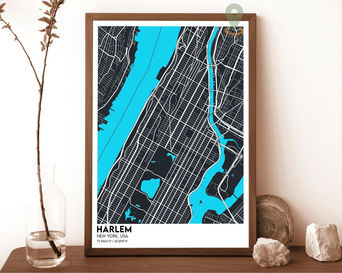 Harlem New York City Map Navy Gold Street Grid Travel Poster - Image 6